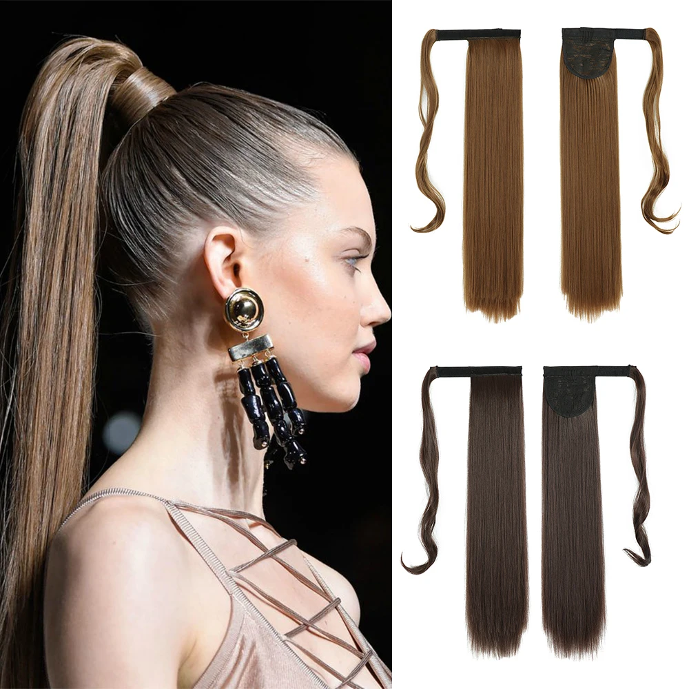 

CLong Synthetic Ponytail Extensions Kanekalon Hair Long Straight Wrap Around Clip In Ponytail Hair Extension Heat Resistant