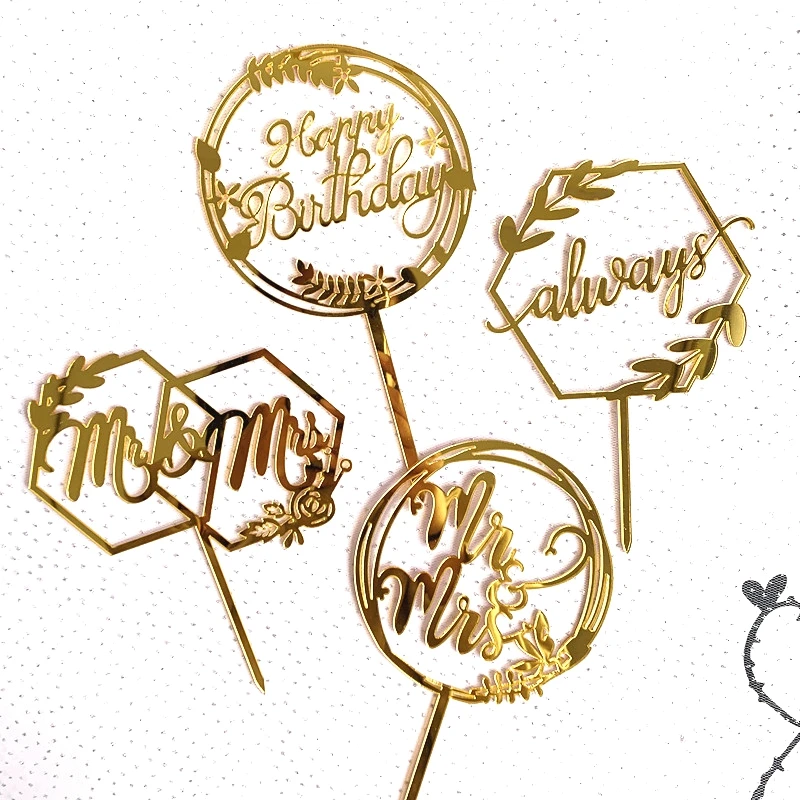 

Tanabata Valentine's Day Wedding Wedding Golden Acrylic MR&MRS Acrylic Cake Topper Hat Birthday Party Princess Decoration