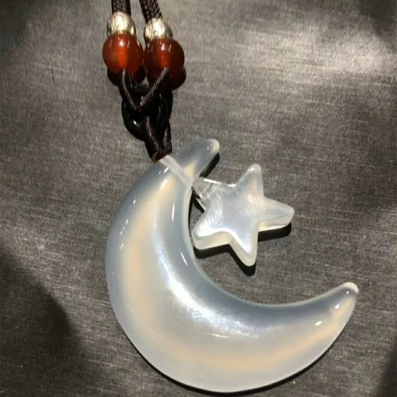 Drop Shipping Women's Necklace Pendant Red White Agate Chalcedony Moon Star Gift for Lover's Fine Jewelry | Украшения и