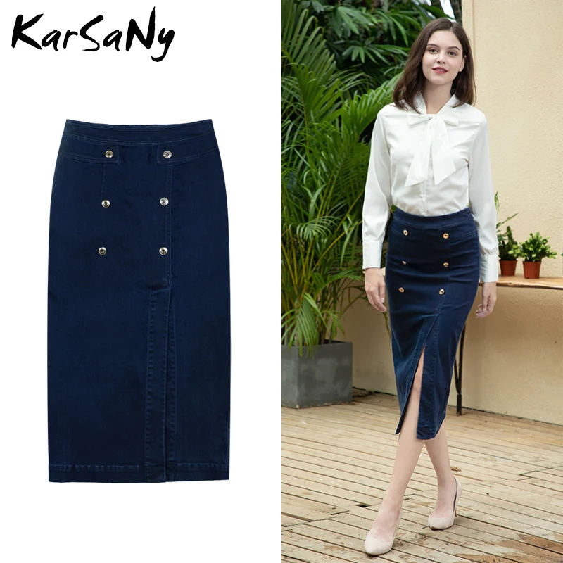 

High Waist Jeans Skirt Women Denim Long Maxi Skirts With Buttons Summer Split Denim Skirt Women Long Blue Jean Skirts For Women