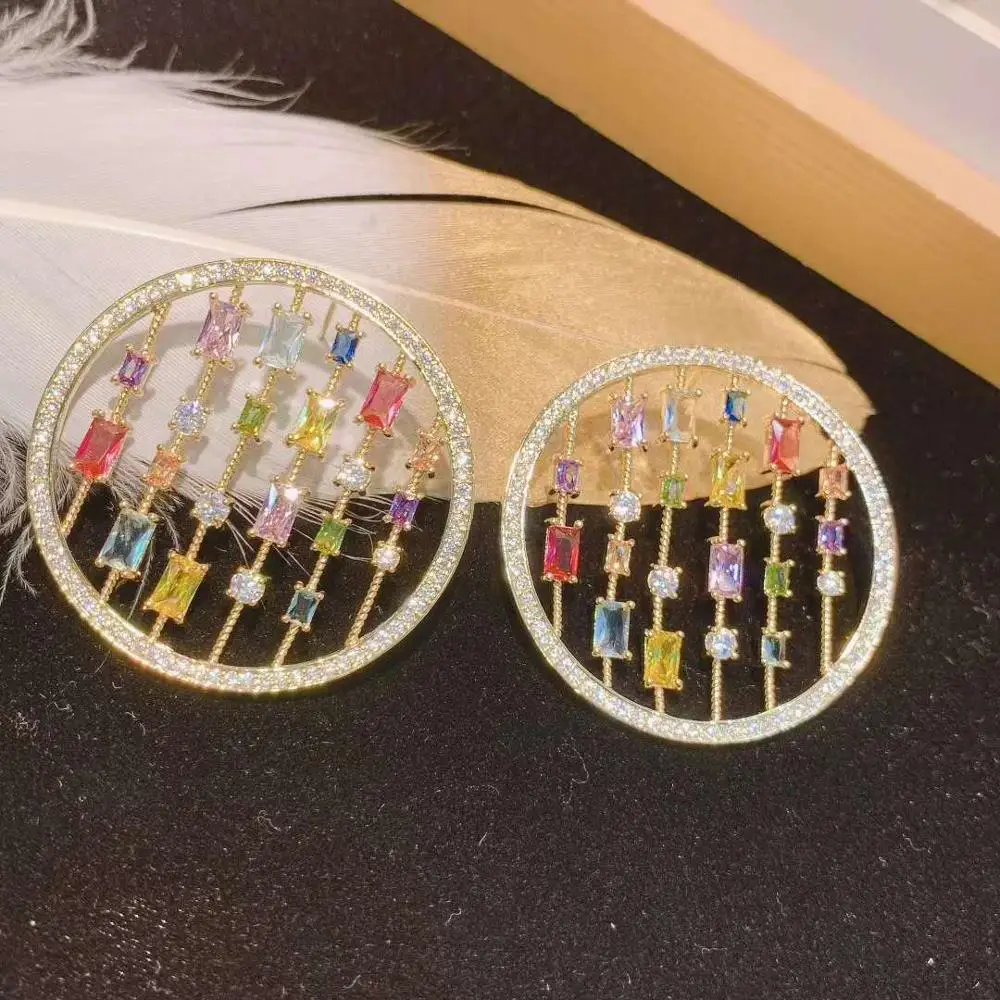 HIBRIDE Fashion AAA Cubic Zirconia Brilliant Elegand Circle Round Big Stud Earrings for Women Earring Jewelry E-534 | Украшения и