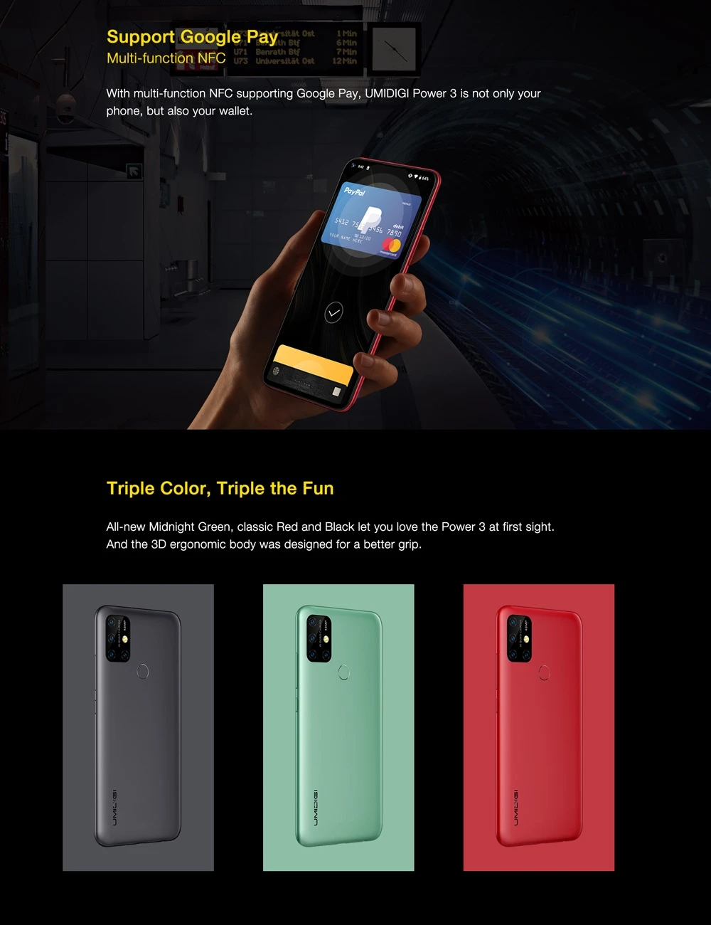 UMIDIGI power 3 Android 10 48MP Quad AI камера 6150mAh 6,5" FHD+ 4 Гб 64 Гб Helio P60 глобальная версия смартфон NFC Face ID NFC