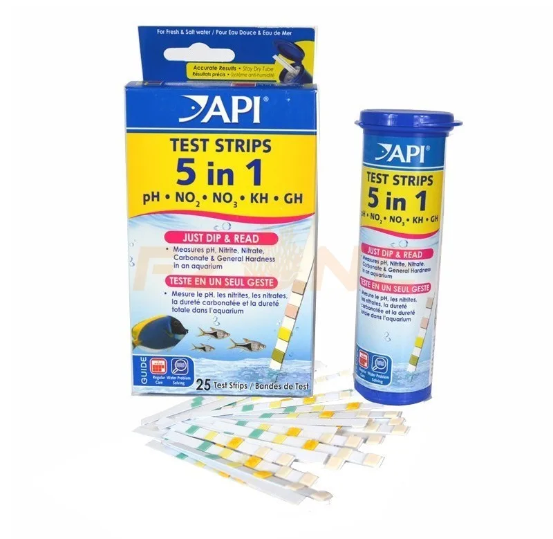 Тест-полоски для аквариума API 5 в 1 25 шт. тест-полоски s PH NO2 NO3 KH GH(25 тестовых полосок)