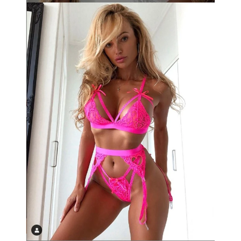 Женский сексуальный комплект Babydoll кружевной бюстгальтер набор стринги трусики Sissy экзотическое нижнее белье dessous Ночная одежда lenceria femenina - Цвет: Rose red