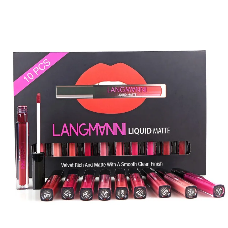 10 шт Бархатный матовый блеск для губ Набор стойкая водостойкая антипригарная