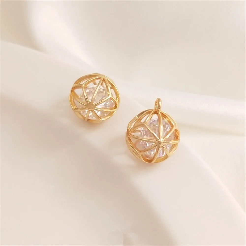 

Zircon flower ball hanging bead 14K gold plated hollow flashing zirconium pendant handmade DIY bracelet necklace head accessorie