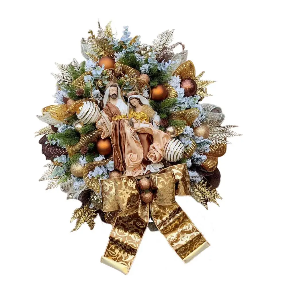 

Рождественский венок, антиокислительный и прочный венок для входной двери и использования в помещении, украшенный луком и сосными конусами...