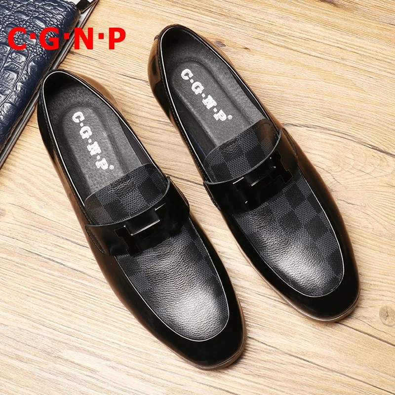 

CGNP Hot Fashion Checkered Pattern Soft Genuine Leather Men Loafers Breathable Slip On Dress Shoes Italian Driving Shoes