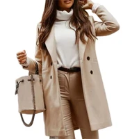 long sleeve solid color women coat autumn winter lapel side pockets long warm woolen coat outerwear