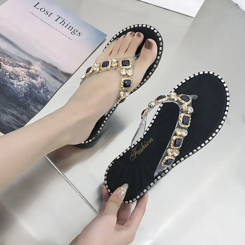 

Rhinestone Shiny Ladies Slippers for Summer Latest Apricot Crystal Slippers Ladies Summer Open-toed Comfortable Beach Slippers