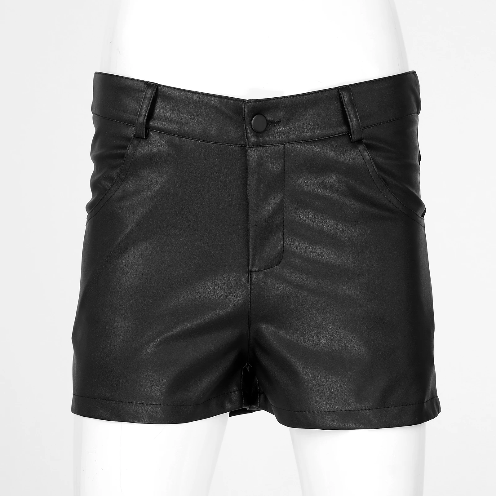 

Шорты мужские для танвечерние выступлений, модные короткие блестящие штаны из искусственной кожи, со средней талией и карманами, модная Клу...