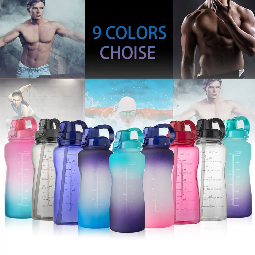 

2L/3.8L Outdoor Water Bottle With Straw Portable Travel Large-Capacity Sports Plastic Fitness Bottle Hiking Camping School Drink