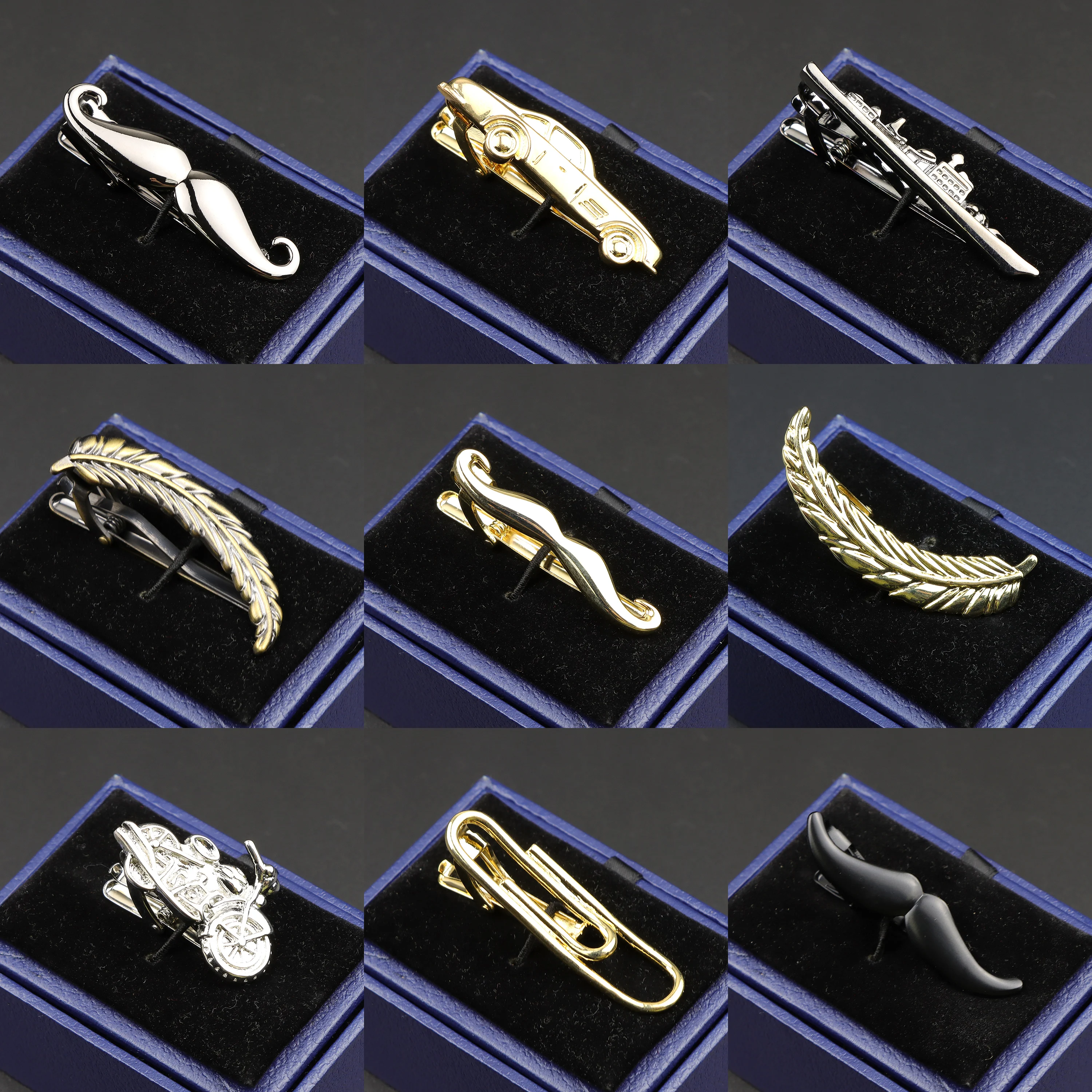 

Classic Mens Golden Black Metal Tie Clip Beard Shoe Gun Boat Car Owl Leaf Shape Clips Pin Wedding Bussines Fasshion Accessories