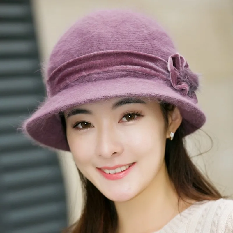 H7773 Women Warm Bucket Hat Female Winter Rabbit Hair Fisherman Cap Middle Age Mother Autumn Winter Thickened Plush Basin Hats