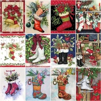 gatyztory oil painting by number christmas boots kits handpainted diy picture by number 40x50cm frame home decor drawing on canv