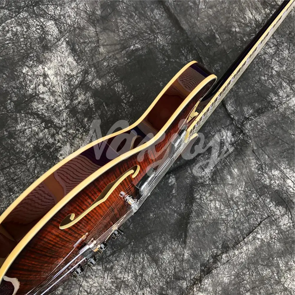 grote kaffee farbe flamme ahorn e gitarre hohl körper doppel f löcher dünne körper palisander griffbrett jazz free global shipping