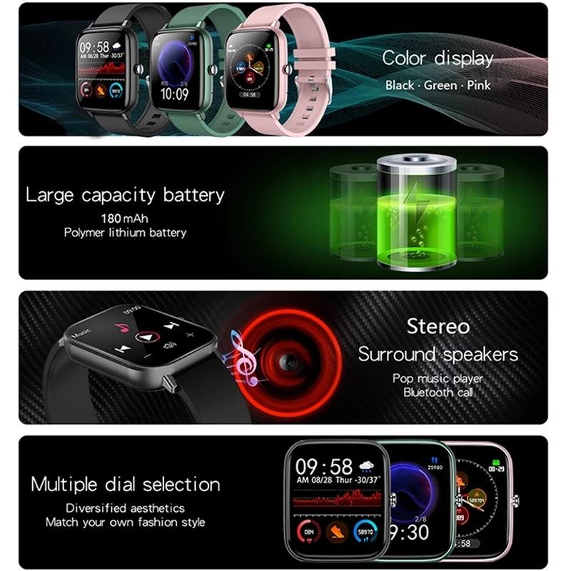 

P6 smart watch FOR Men Women Full Touch Blood Pressure Monitor Fitness Tracker Sport women watches waterproof Smart Clock