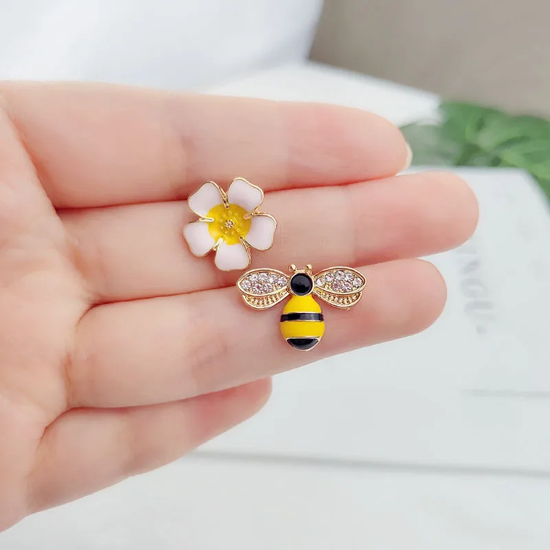 Новые асимметричные серьги в виде пчелы и цветка Изысканные милые для девочек