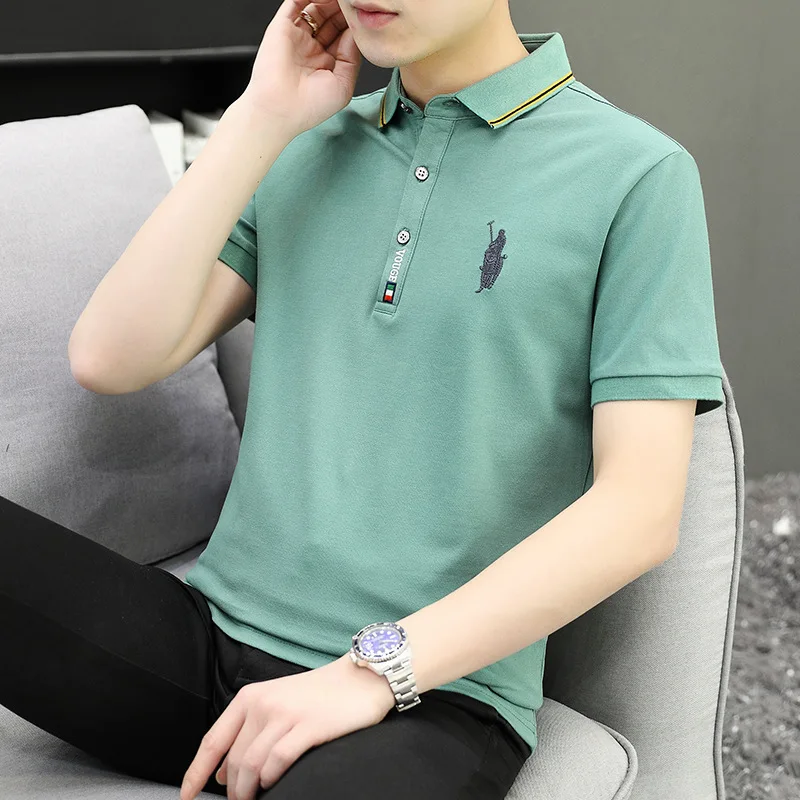 

Short sleeve t-shirt men's fashion brand polo shirt men's Korean fashion summer half sleeve cotton shirt collar top