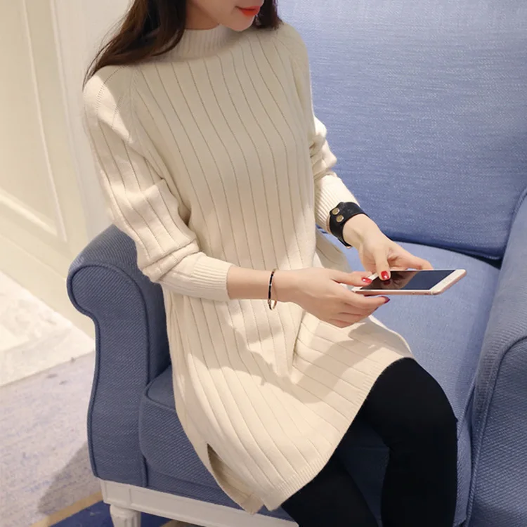 Half Turtleneck Sweater Dress Women For Winter Long Sleeve Knitted Office | Женская одежда