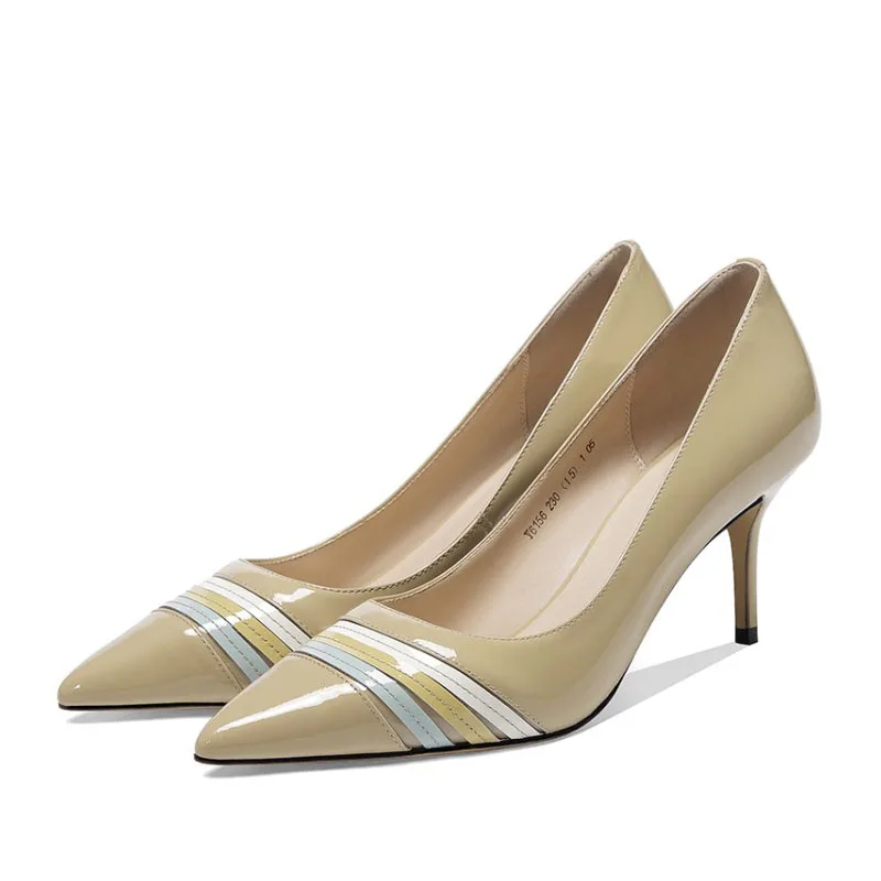 

GPOKHDS 2021 Women Pumps Cow leather Autumn Spring Blue Color Slip On Spike Heel Pointed toe High Heels Pumps