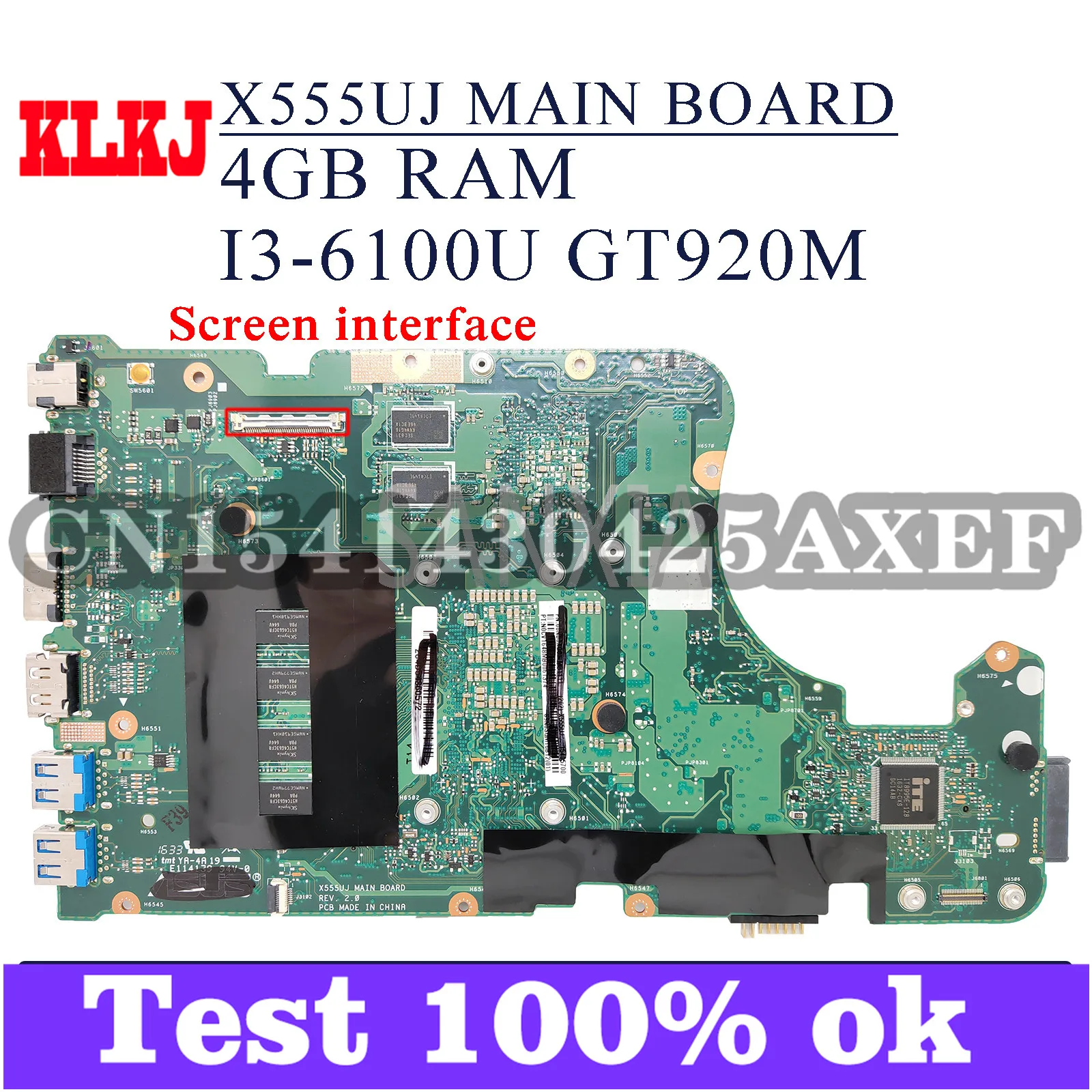 

KLKJ X555UJ материнская плата для ноутбука ASUS X555UF X555UQ X555UB F555U оригинальная материнская плата 4GB-RAM I3-6100U GT920M