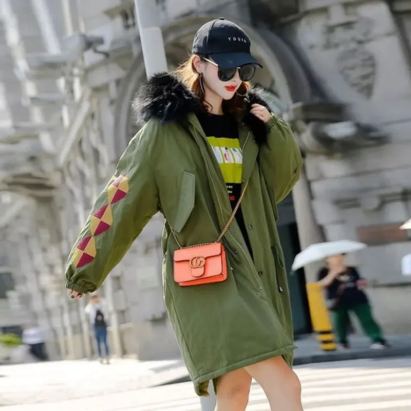 Detachable Inner Liner Women's Winter Embroidery Coat 2021 New Plus size Down jacket Women Hooded Fur collar Warm Puffer Jacket