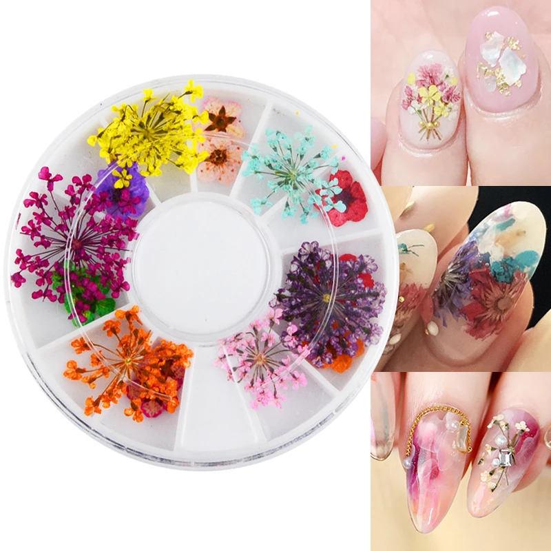 Стикеры с натуральным цветочным рисунком 3D высушенный цветок для ногтей
