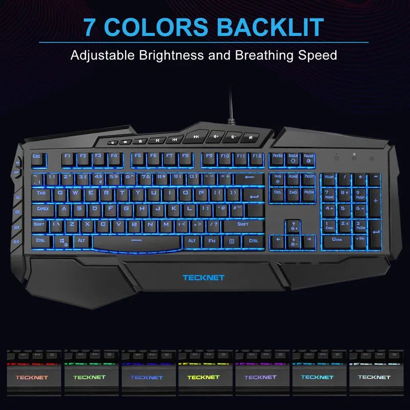 TeckNet игровая клавиатура мышь комбо комплект эргономичный 7 цветов светодиодный с