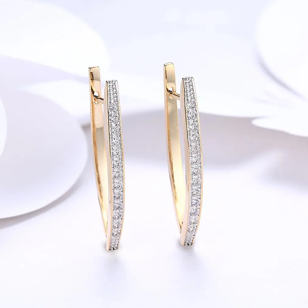 Luxury Zircon Inlaid Ear Cool HoopEarrings Women Rings Round Champagne Gold Color Earrings Ornaments For Girls Traveling | Украшения и