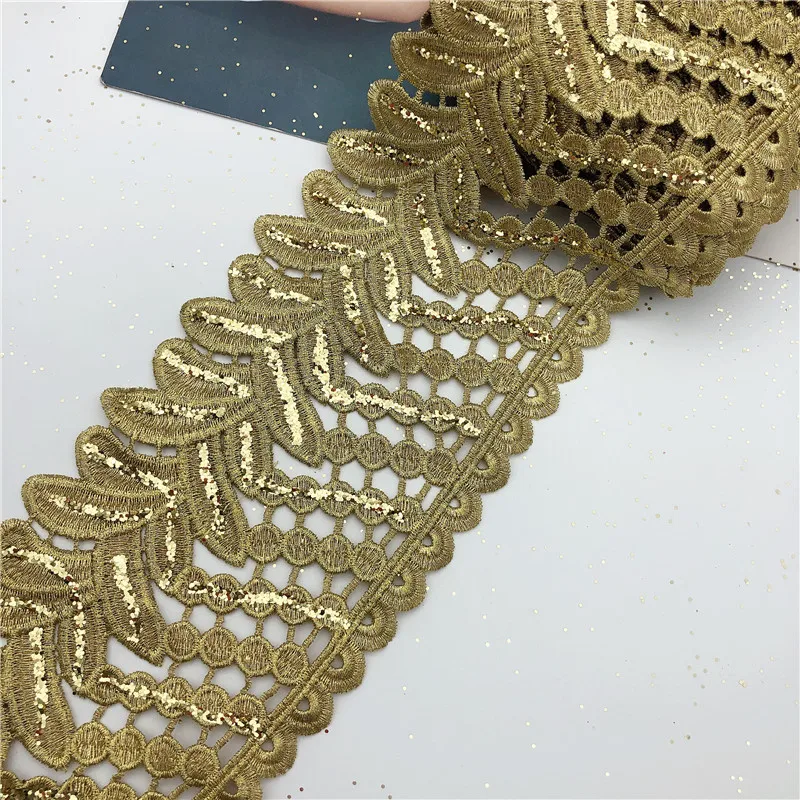 Кружево 10 ярдов золотистое черное белое металлическое с вышивкой кружево силой в