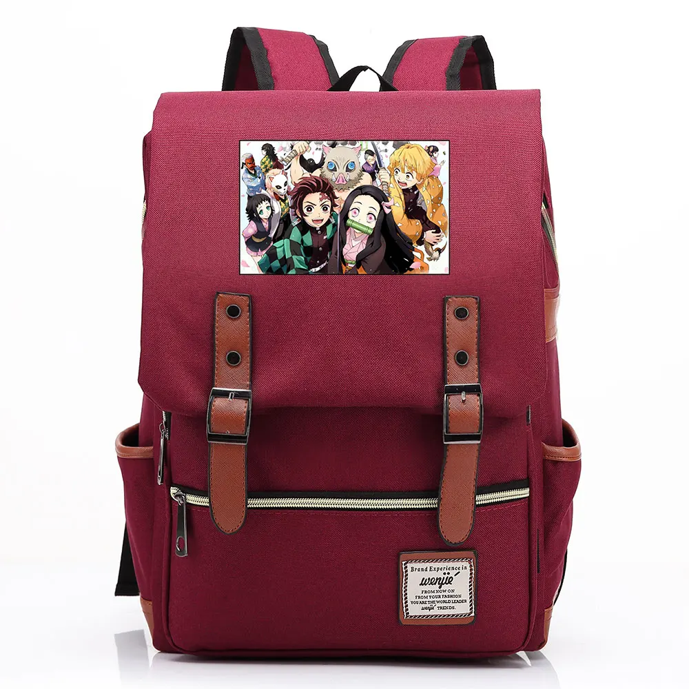 

2021 Demon Slayer Prints Boy Girl Student School Book Bags Teenagers Schoolbags Canvas Women Bagpack Men Belt Travel Backpack