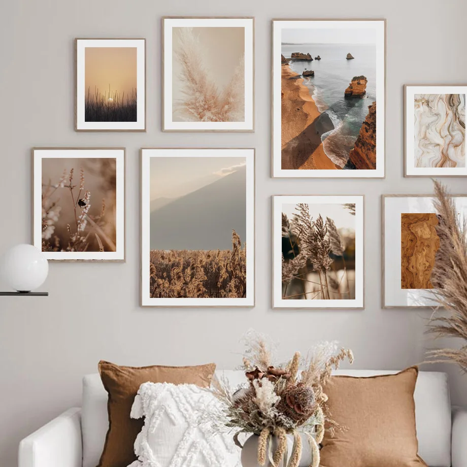 

Sunset Beach Mountain Reed Flower Marble Wall Art Canvas Painting Nordic Posters And Prints For Living Room Decor Wall Pictures