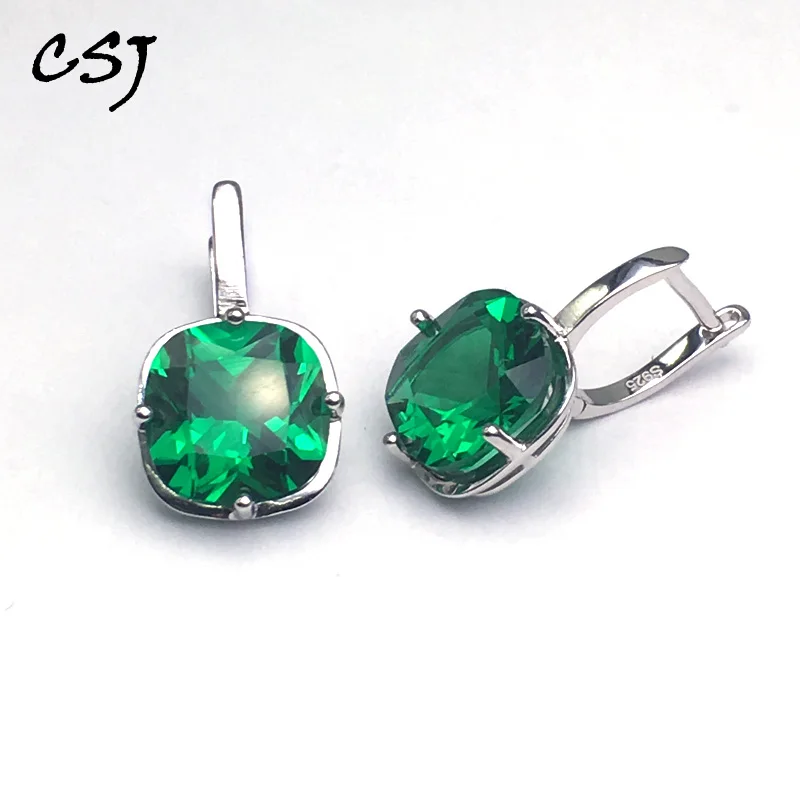 CSJ создали изумрудные серьги из серебра 925 пробы нано изумрудная Подушка 10 мм