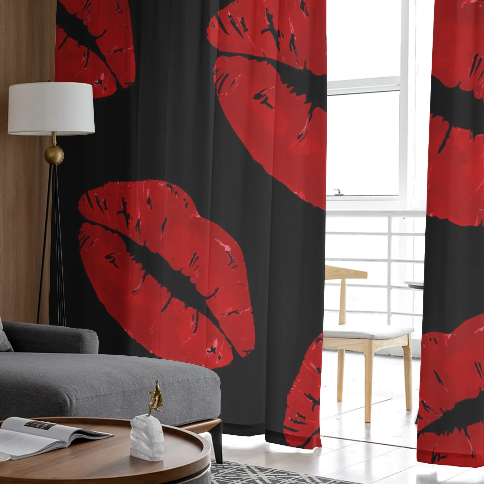 Черные прозрачные шторы с принтом красных губ тюлевые занавески для окон