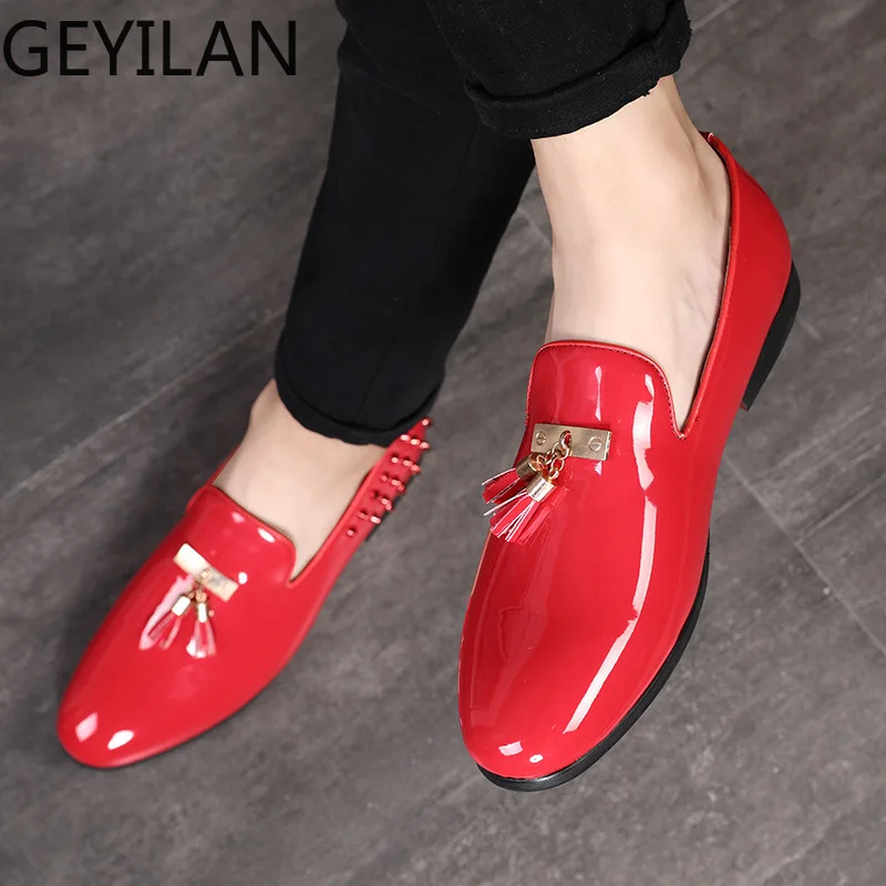 

Spring Rivet Men Loafers Shoes Fashion Personality Solid Slip On Leather Shoe Man Party Footwear Flats Big Size 37- 48