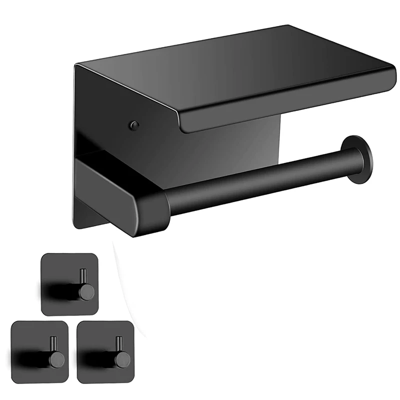 

Toilet Paper Holder Without Drilling With Shelf ,3 Hooks Adhesive Wall Mounted Toilet Paper Holder For Bathroom Toilet