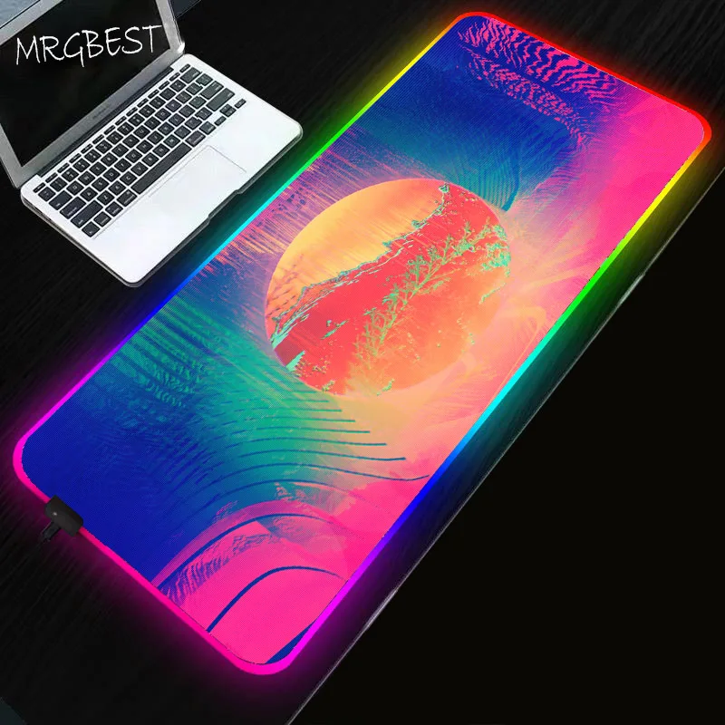 

MRGBEST RGB Large Anime Gaming Mouse Pad Oversize Led Light Extended Lockedge Mausepad Non-Slip Rubber Computer Keyboard Mat XL