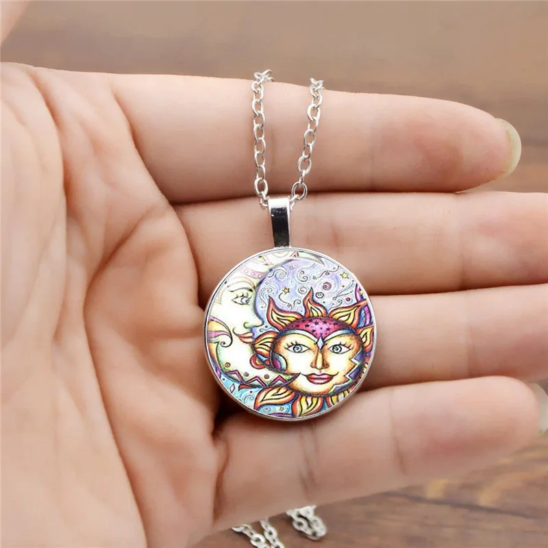 1 шт. Инь Sun Moon круглые стеклянные украшения ожерелье с подвеской в стиле