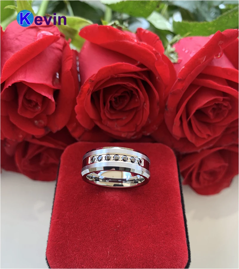Мужское и женское кольцо из вольфрамовой стали в комбинированном стиле