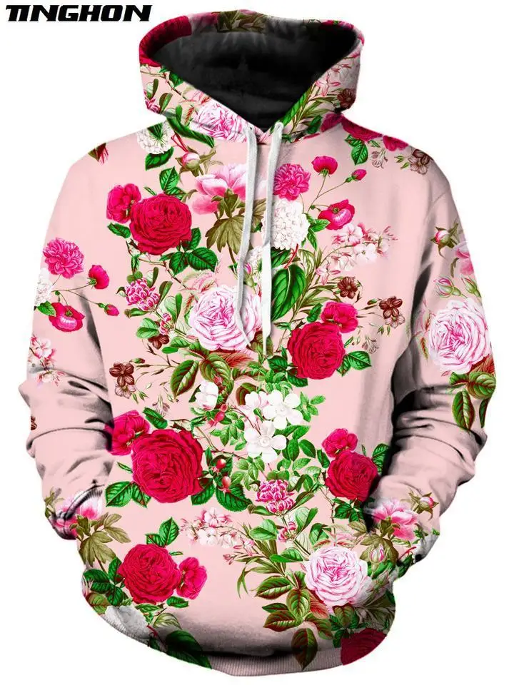 

XS-7XL New Fashion Mens Hoodies Retro flowers Rose / Peony / chrysanthemum Print 3d Unisex Casual Hooded Sweatshirt 01