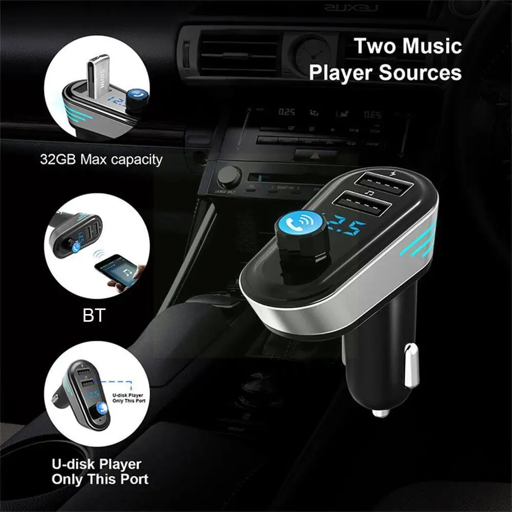 

Автомобильный комплект громкой связи с Bluetooth, беспроводной автомобильный FM-аудио плеер с двумя дисками, 3,1 А, передатчик, зарядное устройств...