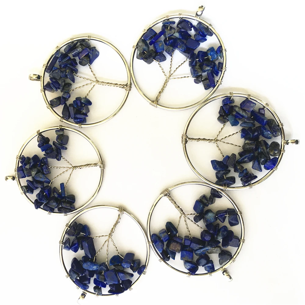

Wholesale 12pcs 7 Chakras Reiki Lapis lazuli Stone Tree of Life Pendant Handmade Wire Wrapped Pendants 50mm for Jewelry Marking