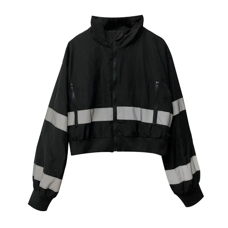 

Women Jacket Short Zipper High Waist Splicing Jackets Spring Autumn Casual Thin Outerwear Ladies Tooling Coat Streetwear A866