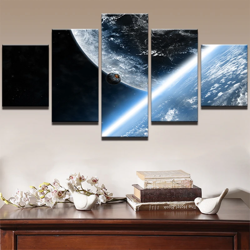 

Printed Landscape Modular Picture Frame Canvas Painting For Room Home Wall Art Decor 5 Panel Universe Earth Planet Poster