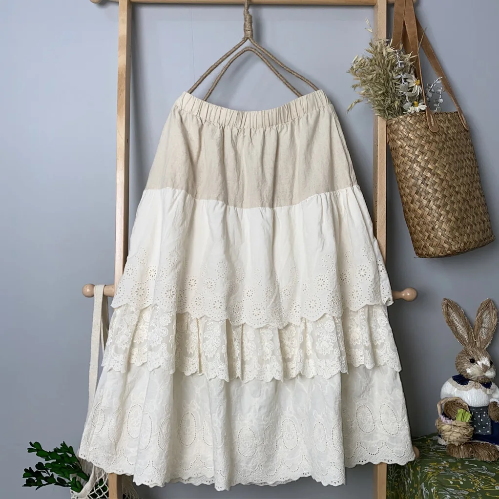 

Юбка женская трапециевидная с эластичным поясом, кружевная, в японском стиле девушки Мори, весна 2021