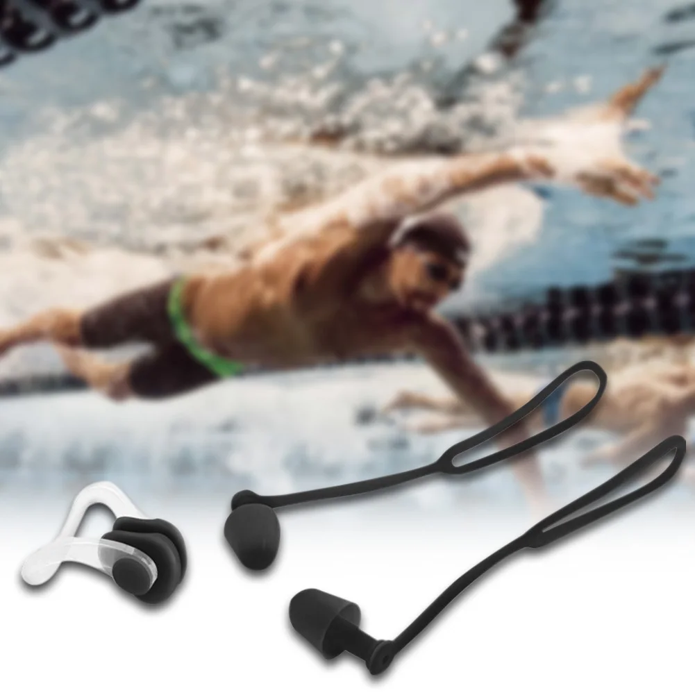 

Surfing Nose Clip Waterproof Protector Soft Comfortable With Rope Diving Earplugs Silicone Sports Swimming Non-toxic