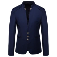 2021 spring new mens fashion trend stand collar suit button decoration blazer stylish mens slim fit suit jacket