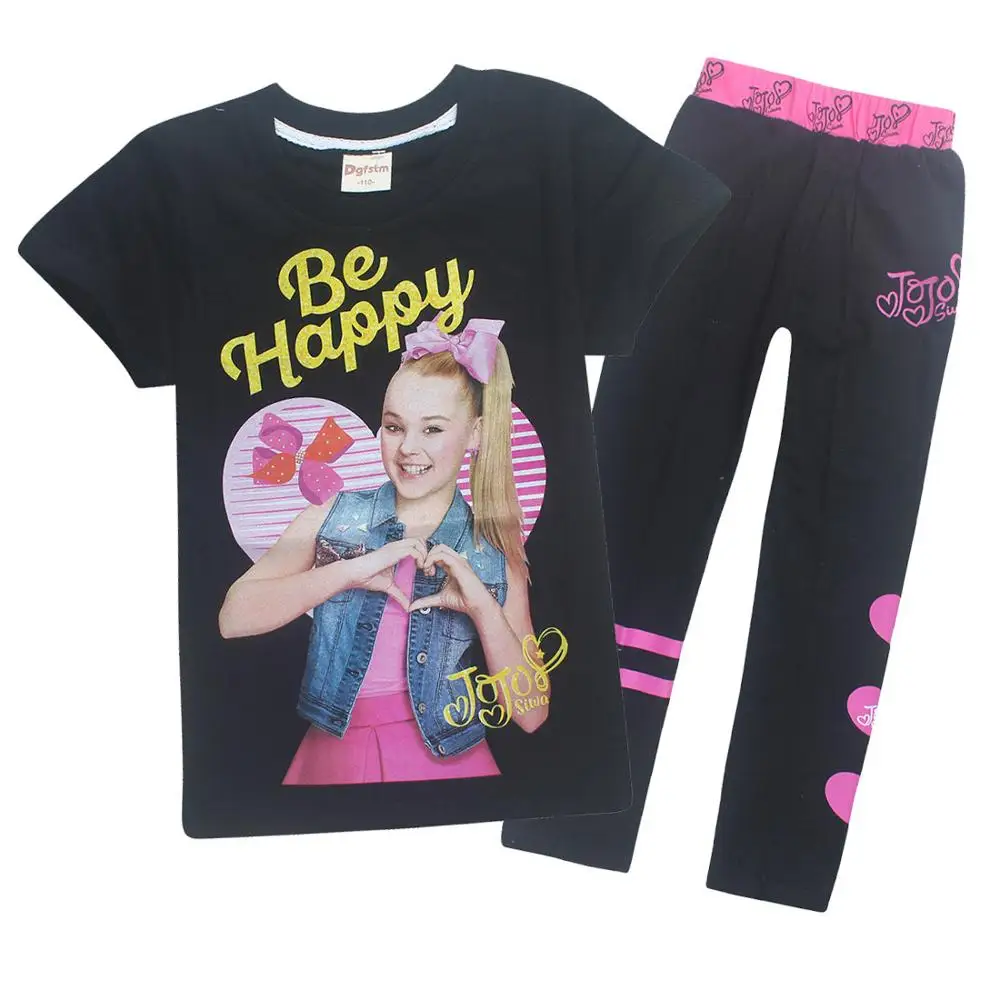 JOJO Siwa Лето 2020 Короткие топы черные леггинсы брюки одежда футболка девушки