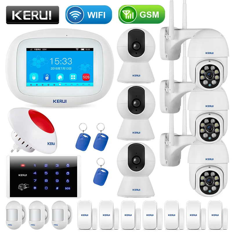 

Комплект охранной системы KERUI K52, 4,3-дюймовый TFT цветной дисплей, плоская WIFI GSM сигнализация, охранная дверь, датчик сигнализации, сирена RFID
